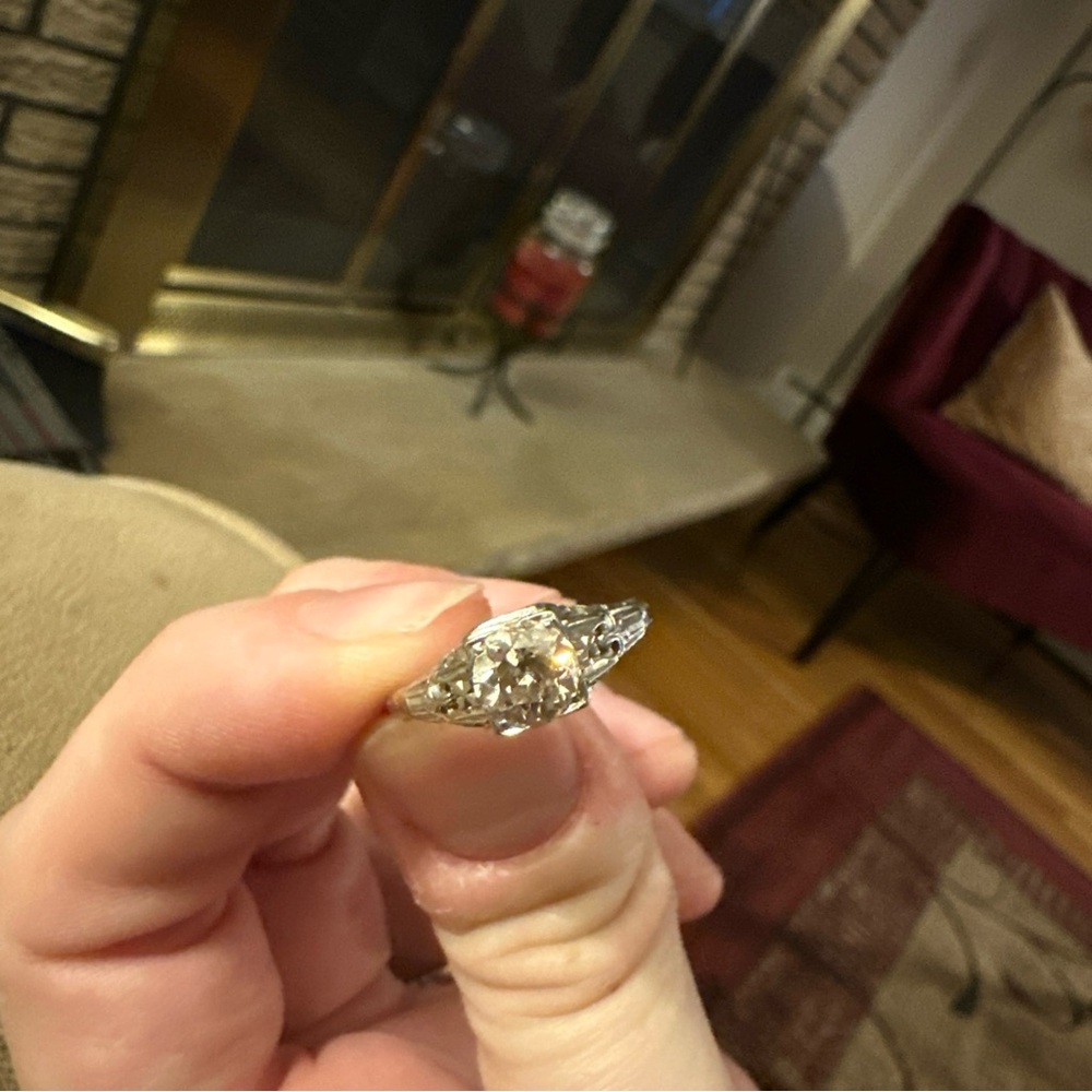 Antique 18K Filigree Diamond Ring Old European Cut Art Deco Engagement Ring